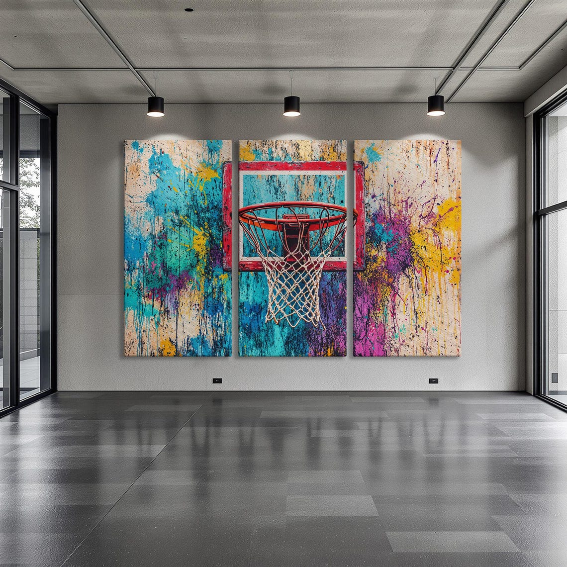 Basketball Hoop on Red Backboard Against Graffiti Wall Poster - Image 6