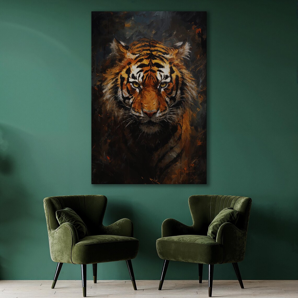 Tiger Oil-Painting Style Art Print, Jungle Wildlife - Image 2