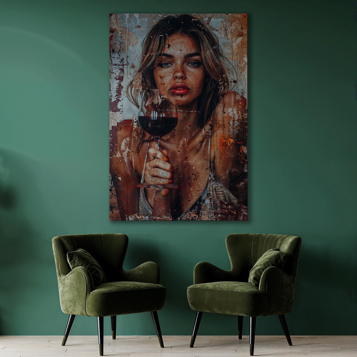 Sophisticated Woman Holding Red Wine Glass Abstract Portrait Poster - Image 2