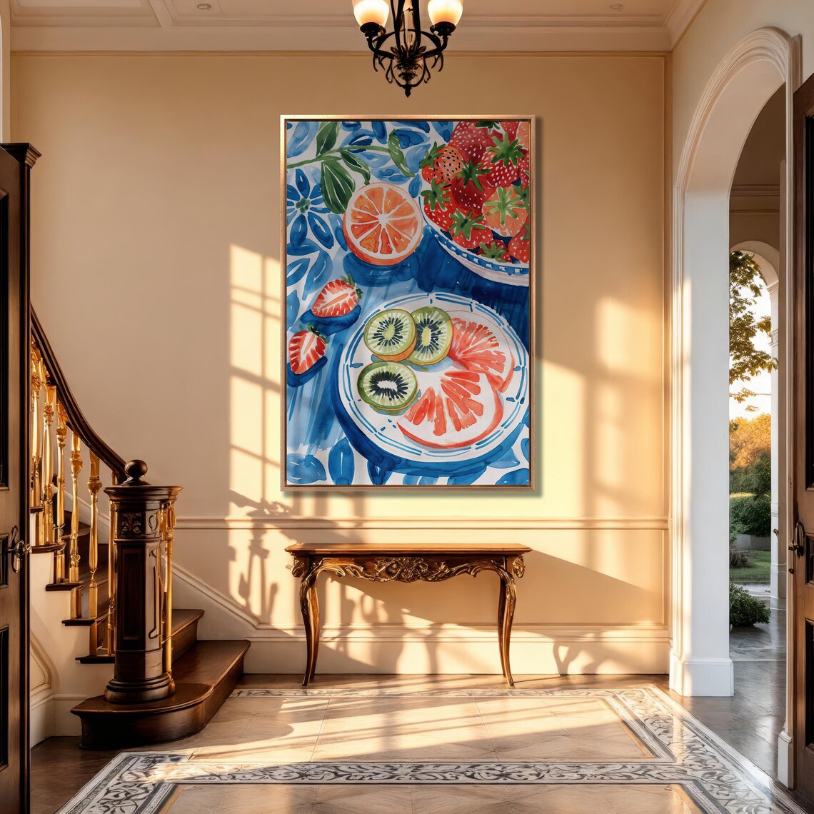 Vivid Fruits On Plates Wall Art Colorful Fruity Delights Painting Print Bright Artwork Kitchen And Dining Room Decor Ready To Hang - Image 2