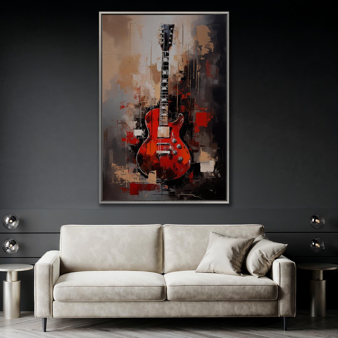 Red Guitar Abstract Music Room Wall Art Print - Image 4