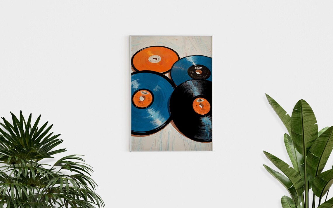 Orange Blue Vinyl Records Pop Art Painting Retro Music Lover Wall Art - Image 3