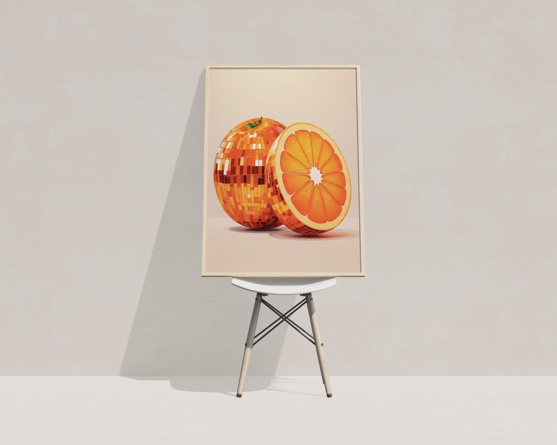 Disco Ball Orange Fruit Mirror Tile Retro Dopamine Kitchen Poster - Image 3