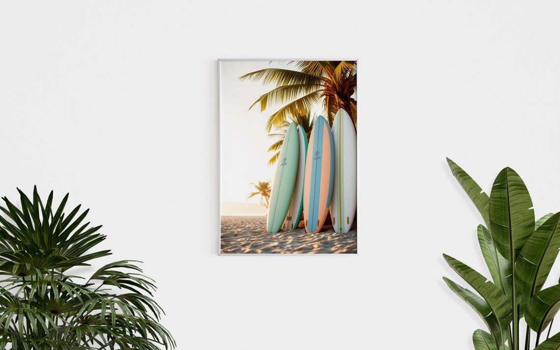 Surfboard Wall Art Trendy Art Prints Beach Wall Decor Tropical Poster Surf Art Palm Tree Beach Wall Art Surfboard Print Print - Image 3