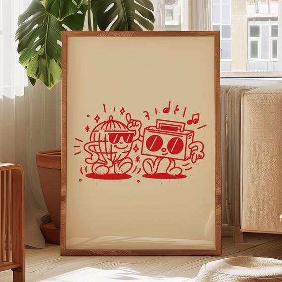 Disco Boombox Print Dance Party Illustration For Nursery Playroom Digital Download