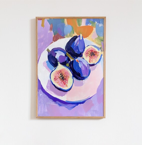Purple Figs on Plate Acrylic Still Life Dopamine Food Poster