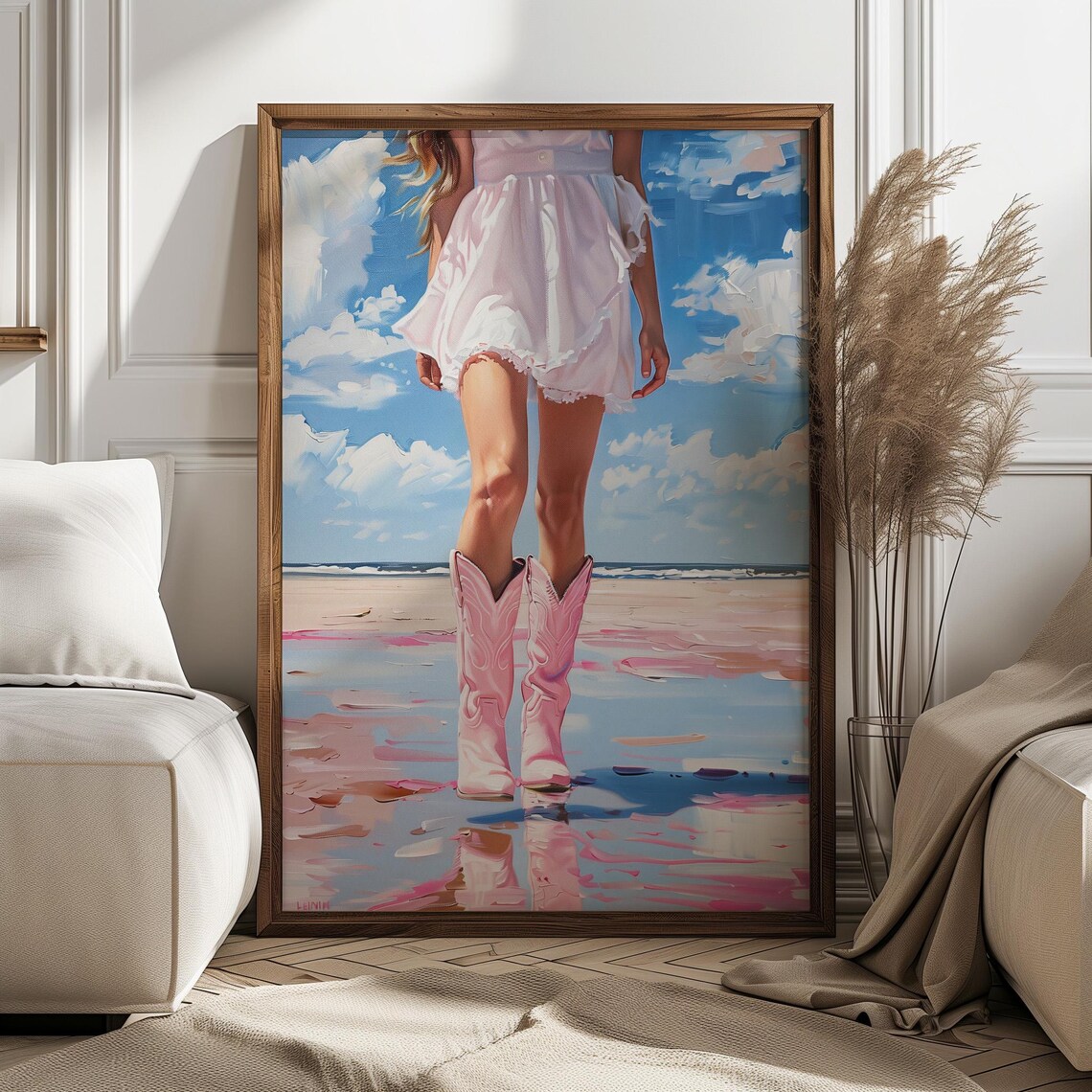 Coastal Cowgirl Boots Pink Beach Preppy Western Girl Summer Poster