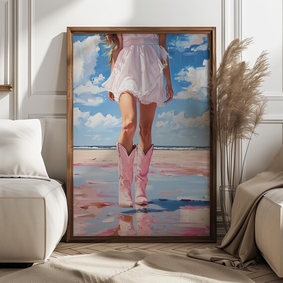 Coastal Cowgirl Boots Pink Beach Preppy Western Girl Summer Poster