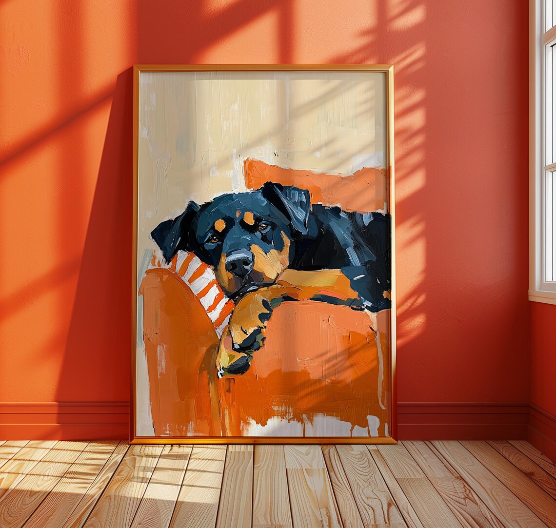 Rottweiler Dog Abstract Oil-Painting Style Art Print