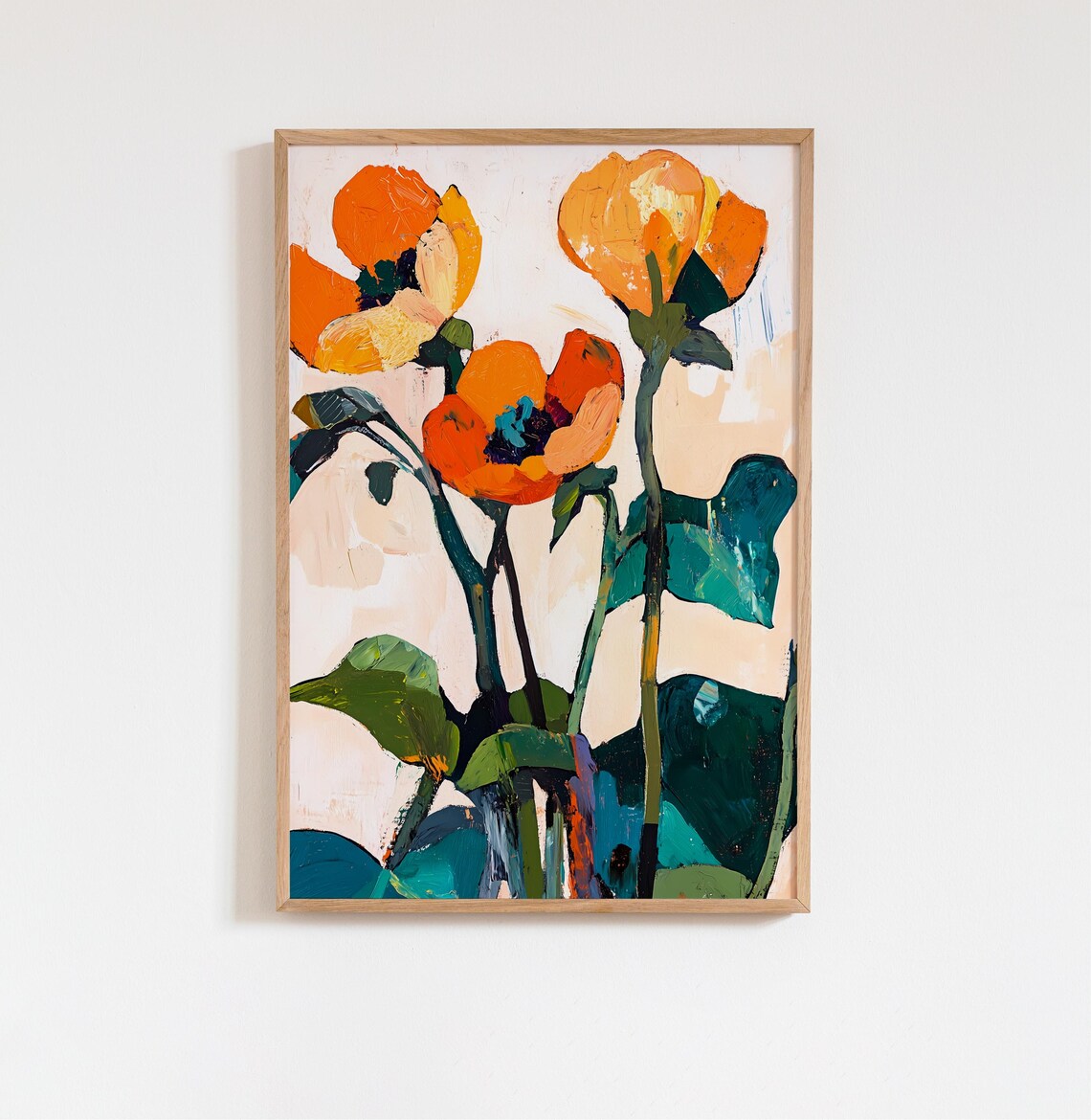 Abstract Orange Flowers Matisse Style Art Print