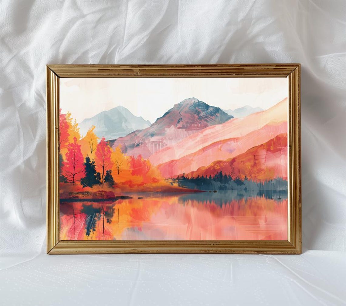 Pastel Autumn Mountain Lake With Colorful Trees Reflection Poster