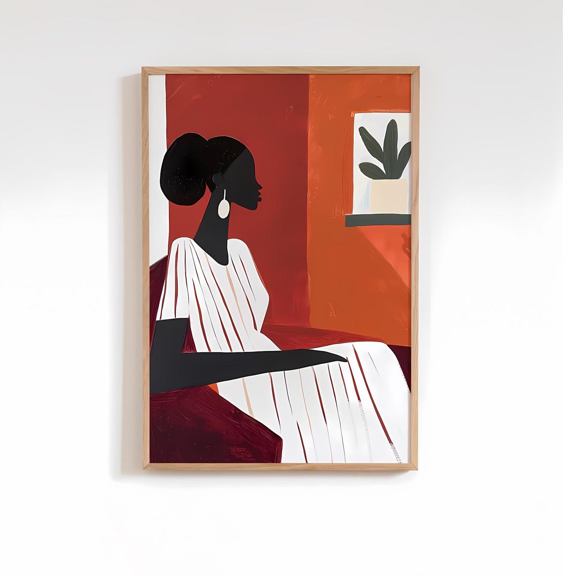 Seated Woman Silhouette Mid Century Modern Abstract Art Poster
