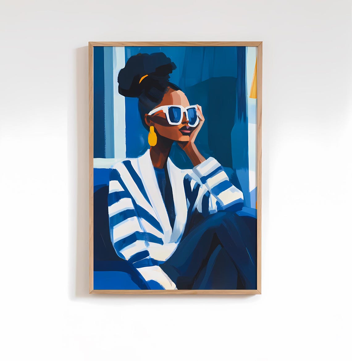 Abstract Woman With Sunglasses Blue Acrylic Modern Art Poster
