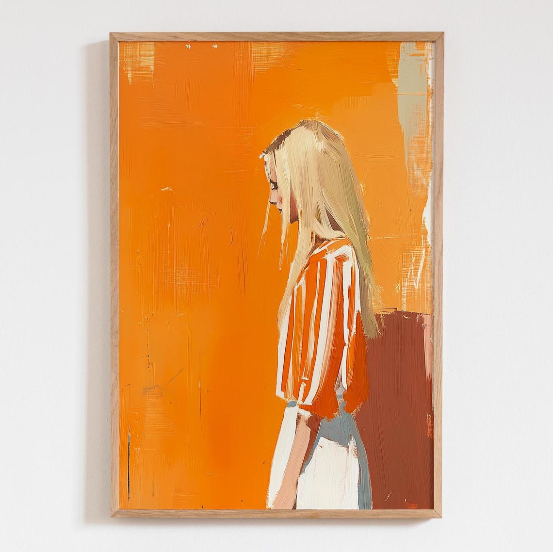 Blonde Woman in Orange Abstract Portrait Acrylic Painting Poster