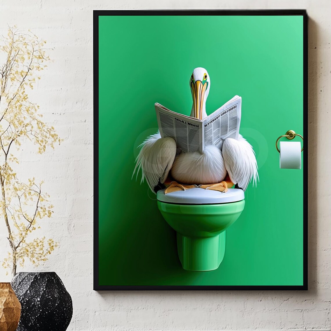Pelican Reading Newspaper In The Toilet Art Print
