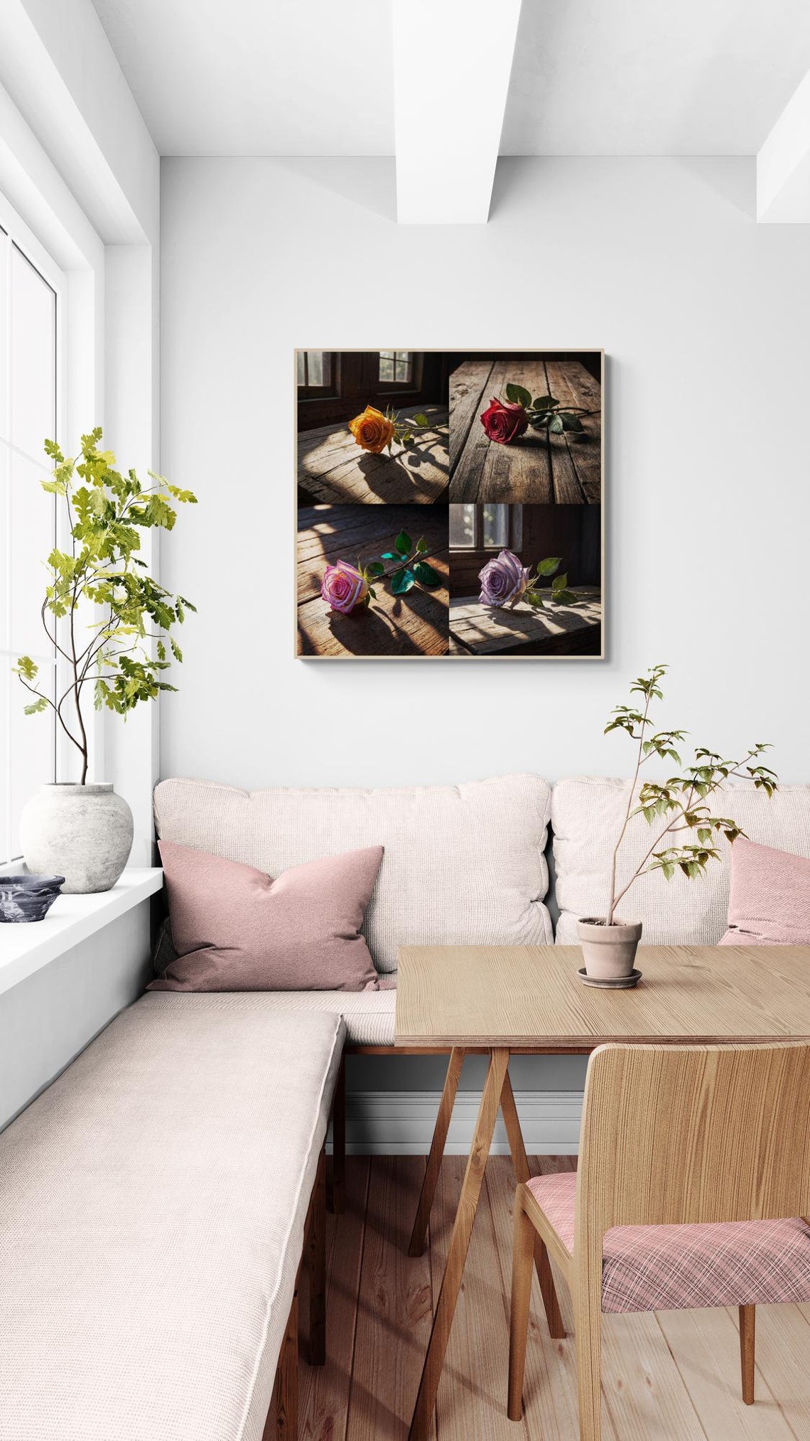 Four-Panel Rustic Barn Roses on Weathered Wood Floral Poster