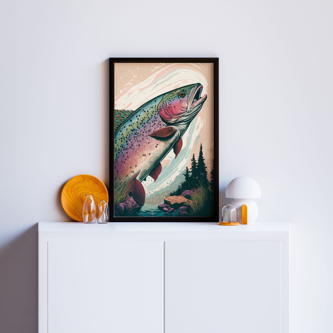 Rainbow Trout Fishing Poster Mountain House Cabin Decor Fly Fishing Gift National Parks Poster Vintage Fishing Poster - Image 3