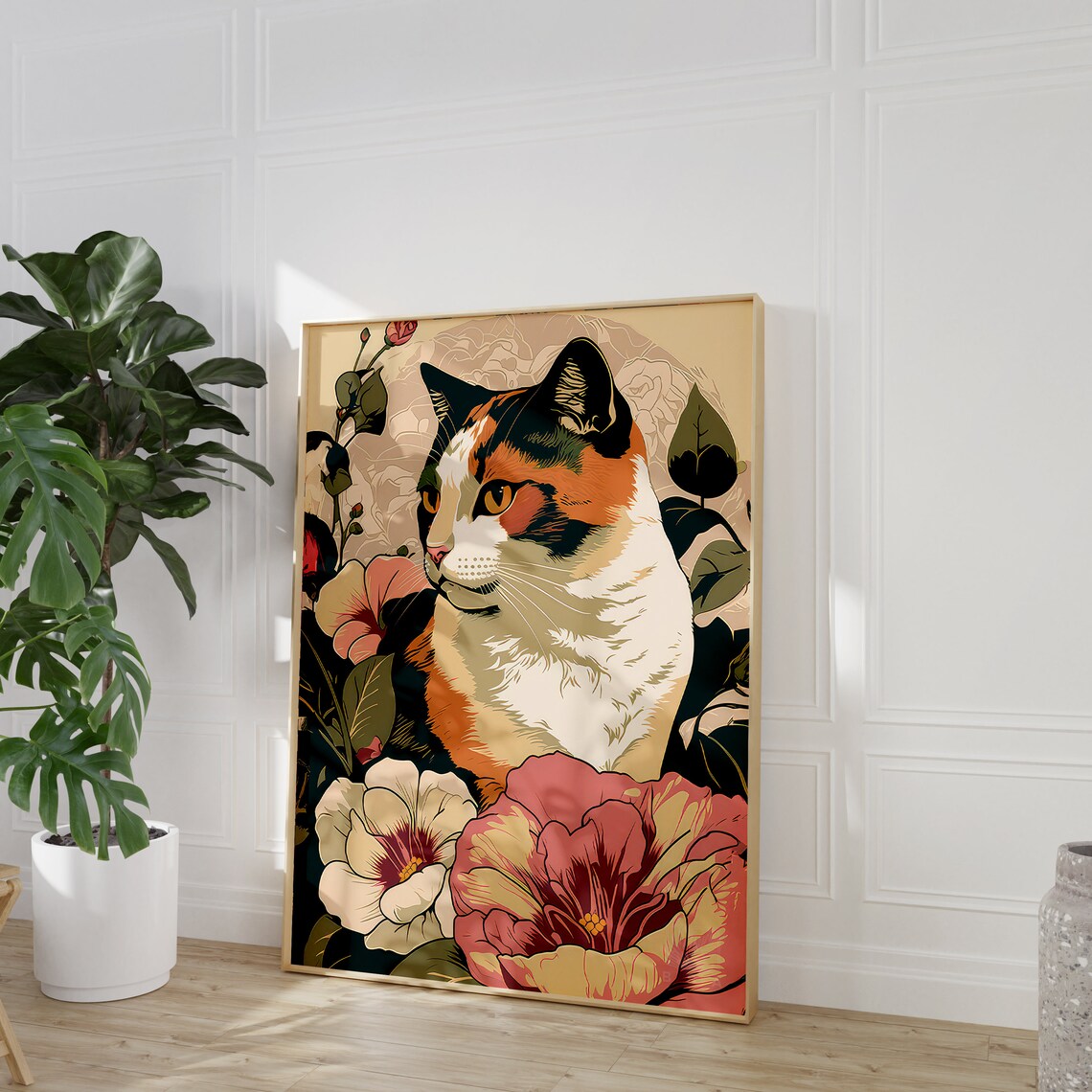 Farmhouse Calico Cat Flower Art Print - Image 2