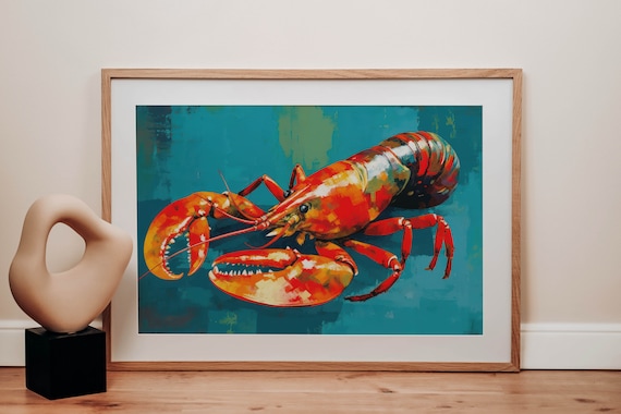 Lobster Kitchen Art Poster Lobster Oil Painting Print Italian Kitchen Artwork Print Coastal Art Decor Nautical Lobster