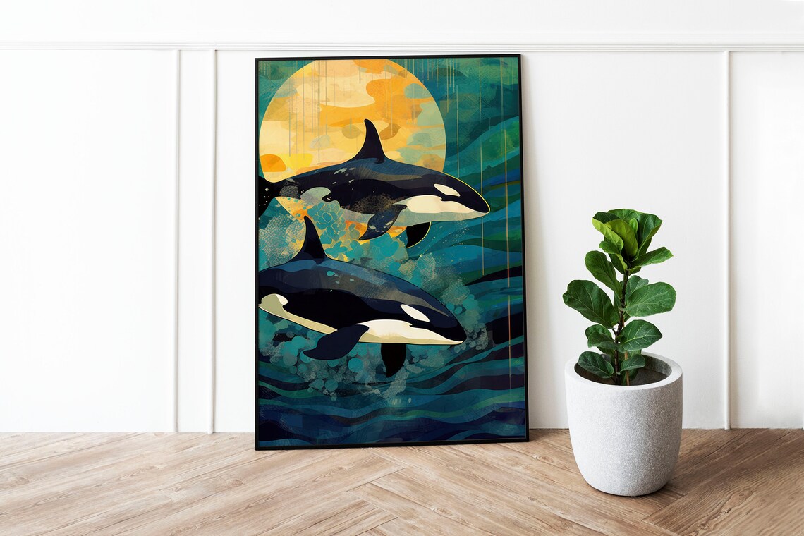 Orca Print, Pacific Northwest Coastal Nursery Art - Image 2