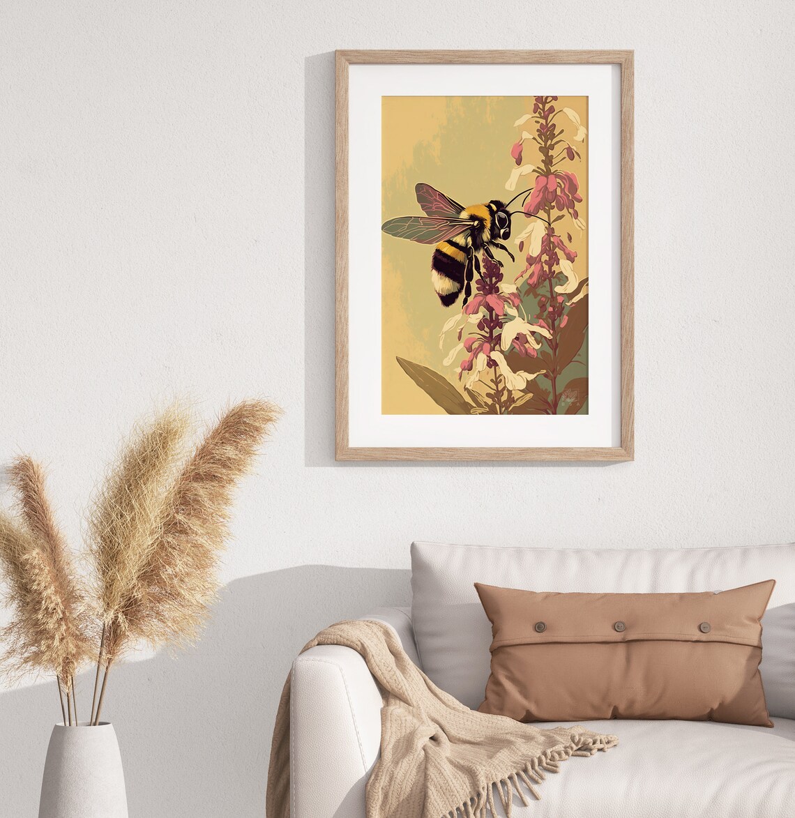 Honey Bee On Pink Blossoms Golden Botanical Garden Art Poster