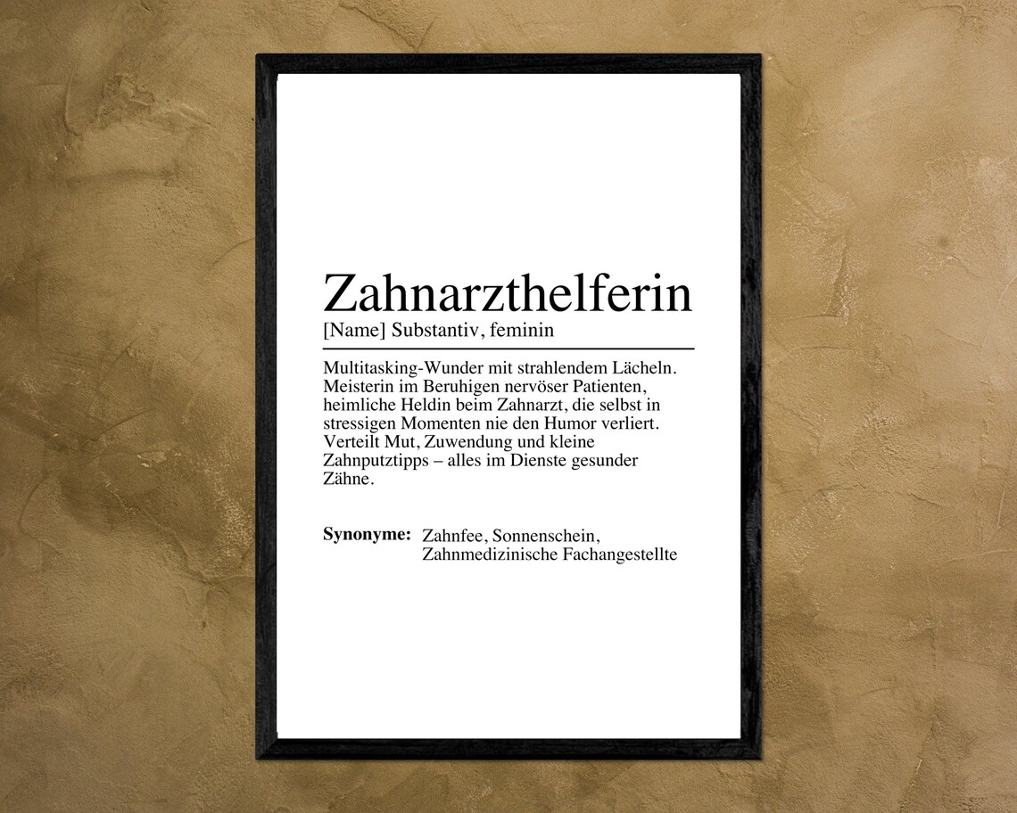 Zahnarzthelferin German Dental Assistant Definition Gift Wall Poster