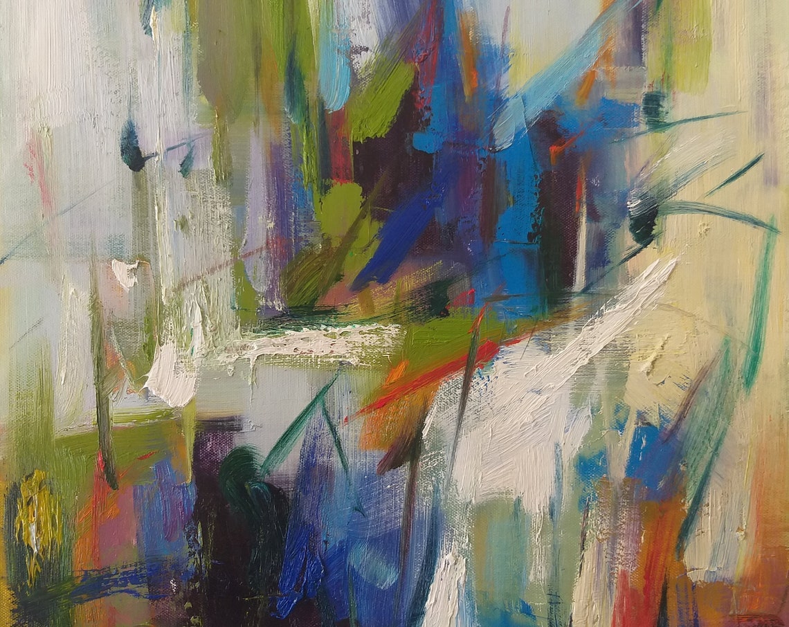 Expressive Abstract Blue Green Bold Gestural Modern Art Print