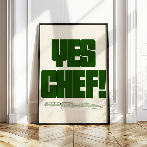 Yes Chef Poster, Mid-Century Kitchen Typography Print