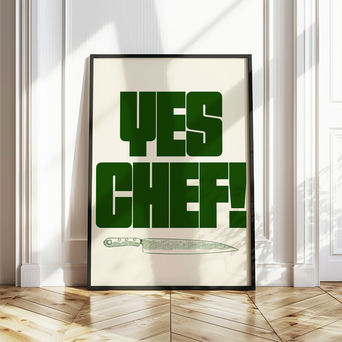 Yes Chef Poster, Mid-Century Kitchen Typography Print