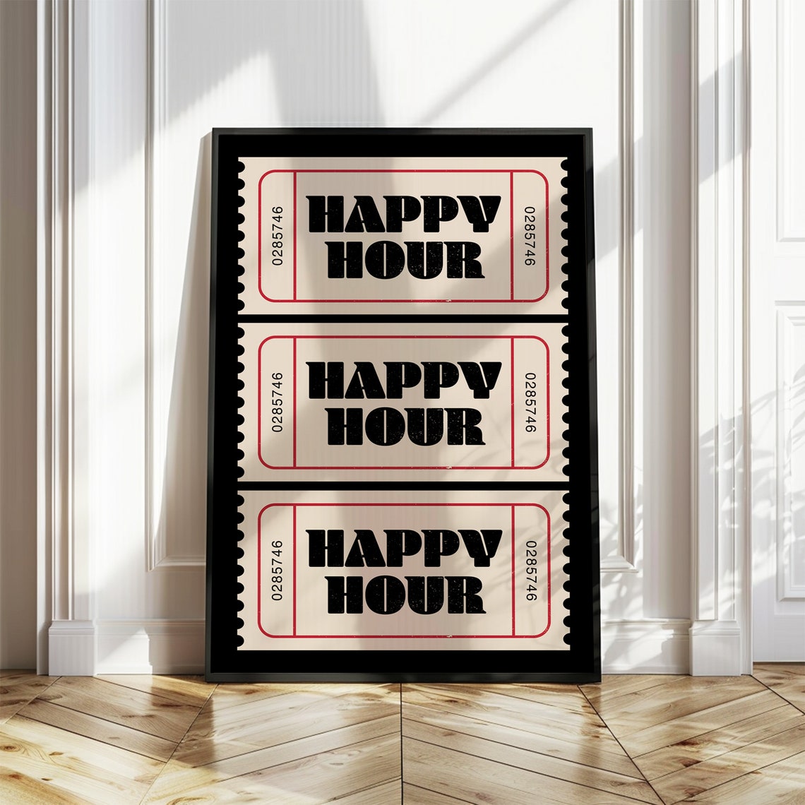 Happy Hour Ticket Retro Black Cream Bar Cart Wall Decor Poster - Image 3