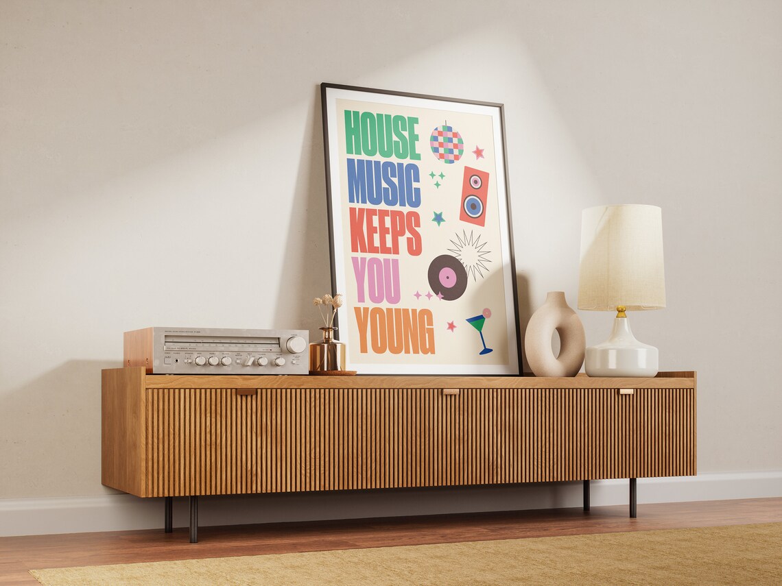House Music Keeps You Young Colorful Retro Rave Party Poster - Image 4