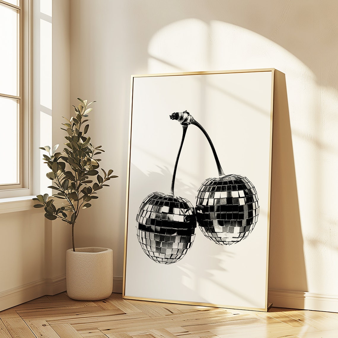 Cherry Disco Ball Black and White Trendy Party Wall Decor Poster - Image 4