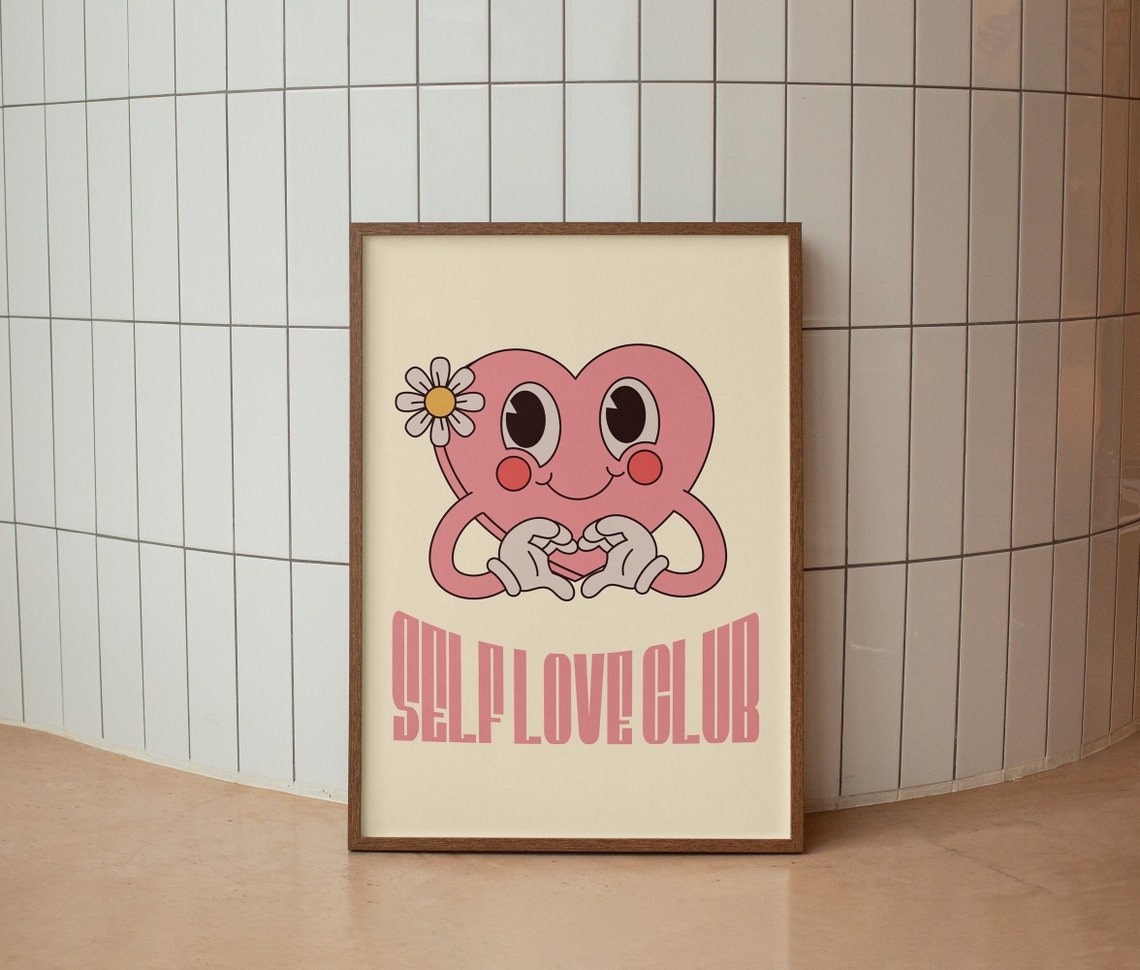 Self Love Club Retro Affirmations Wall Print Positive Affirmations Retro Wall Decor Prints Art Art