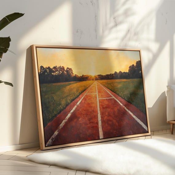 Sunrise Running Track Wall Art Inspirational Fitness Decor Athletic Pathway Print Motivational Sports Artwork Scenic Morning Run