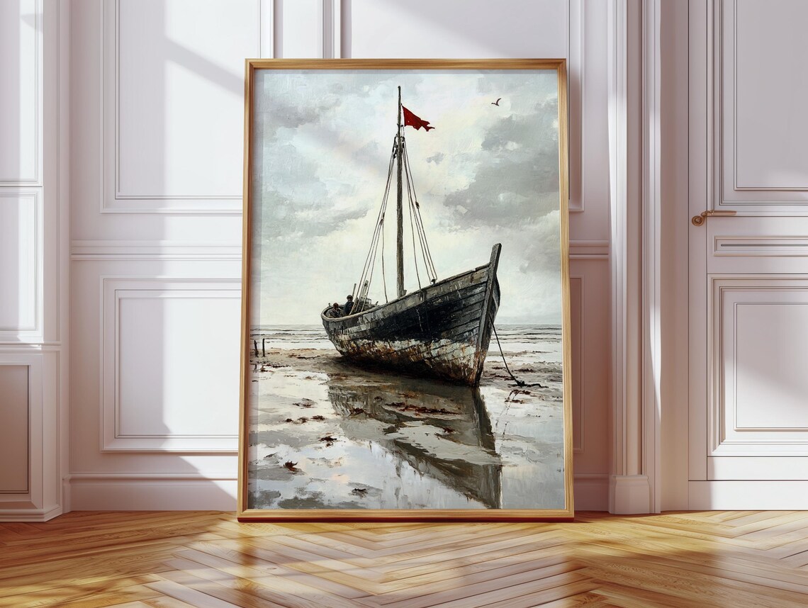 Rustic Beached Boat Vintage Nautical Coastal Art Print