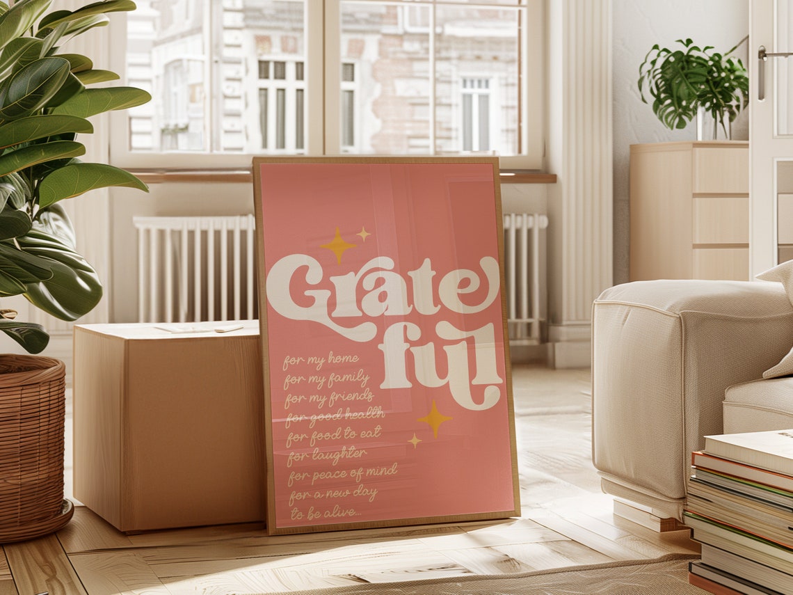 Grateful For My Home Retro White Script On Pink Gratitude Poster - Image 4