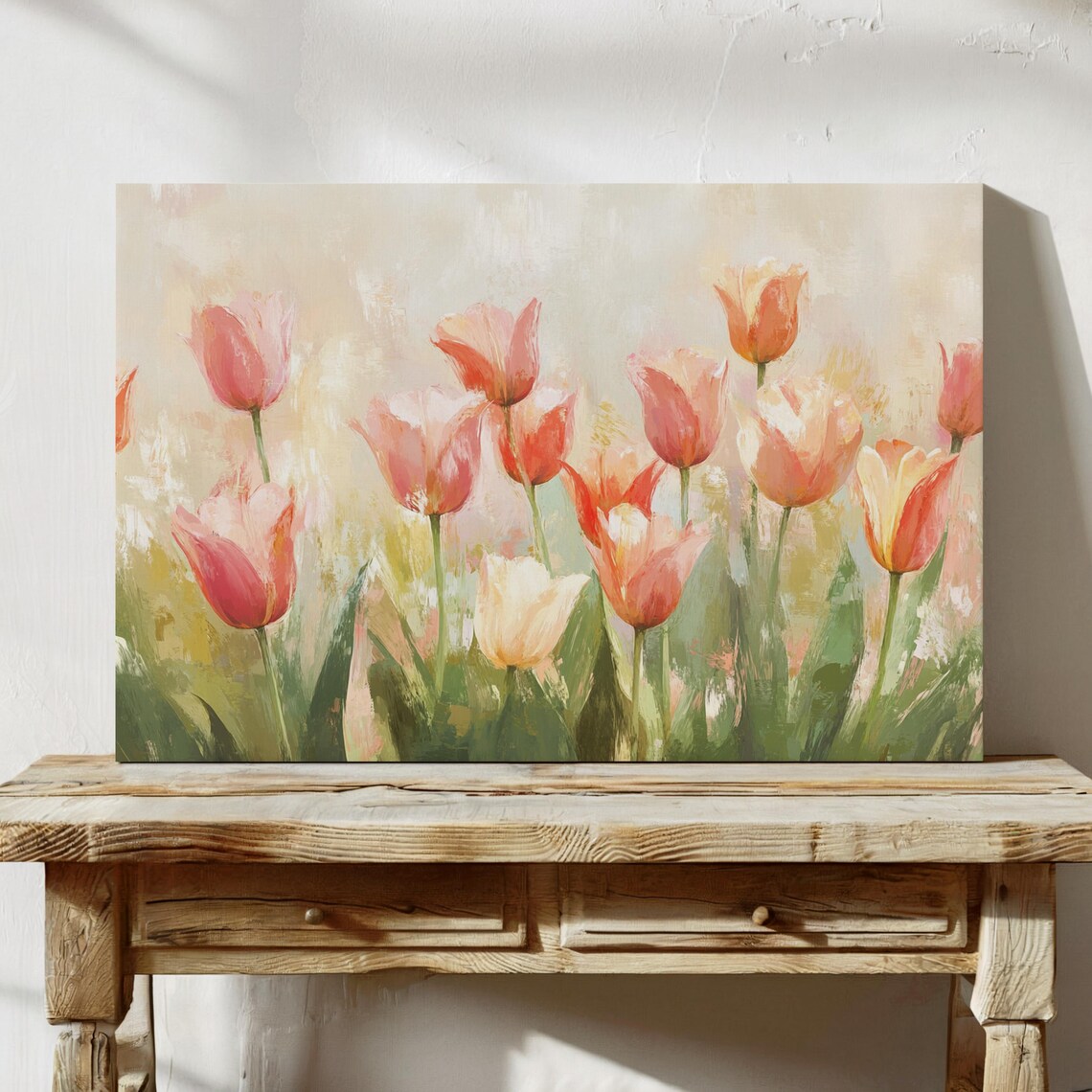 Pink Tulip Field Soft Watercolor Spring Blossom Floral Art Print - Image 4