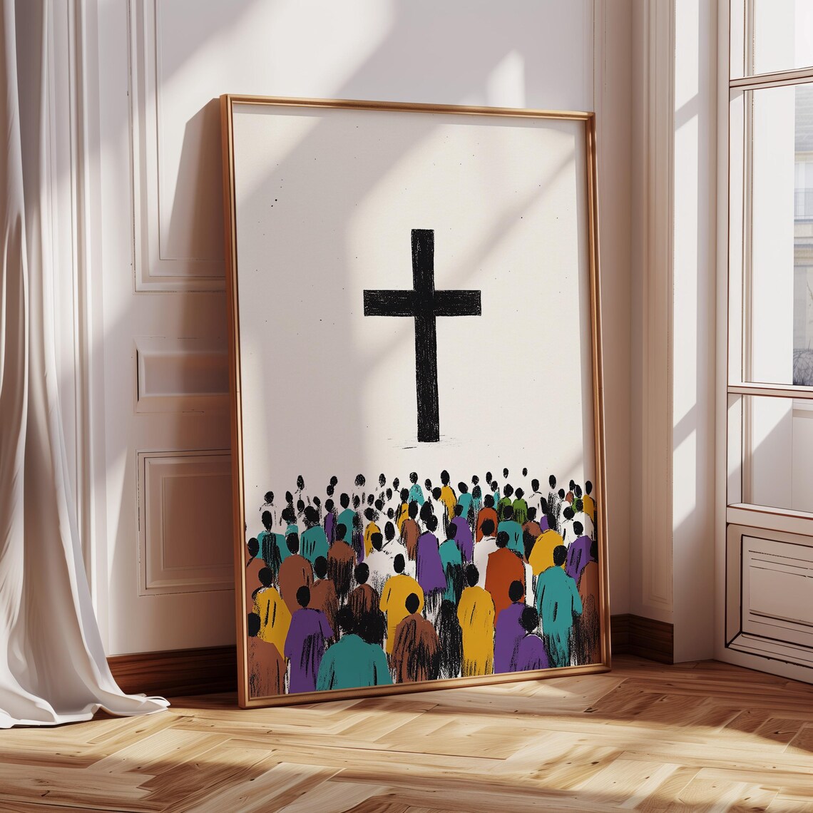 Christian Crowd Cross Art Print, Religious Wall Decor - Image 3