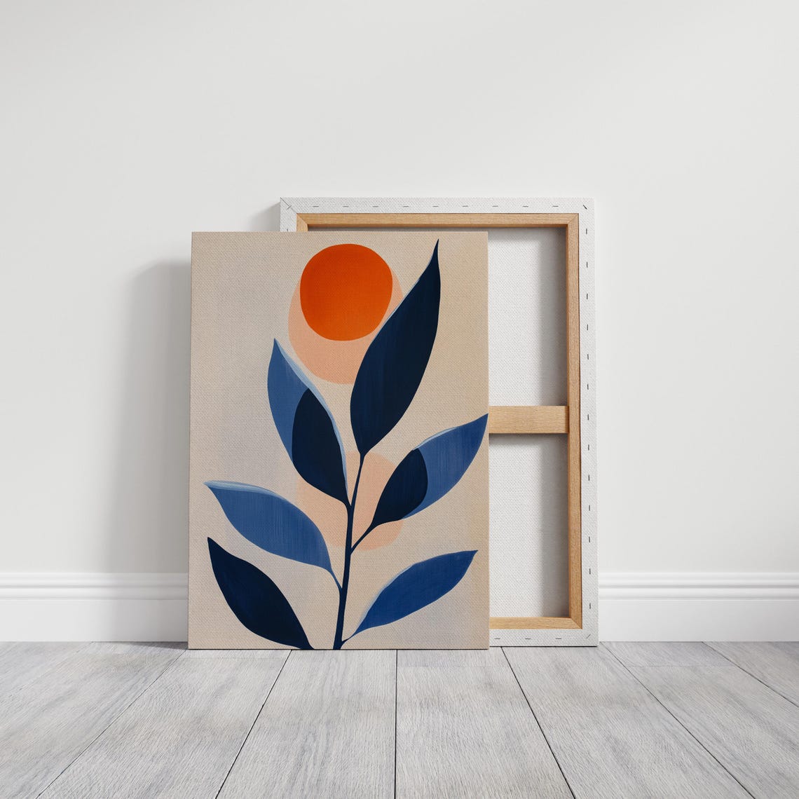 Navy Leaf Branch Orange Sun Abstract Minimalist Botanical Art Poster - Image 4