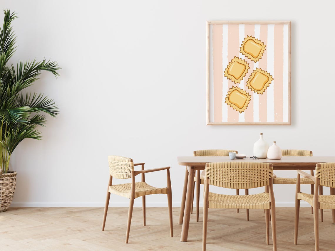 Cute Ravioli Illustration Whimsical Pasta Striped Kitchen Wall Art - Image 2