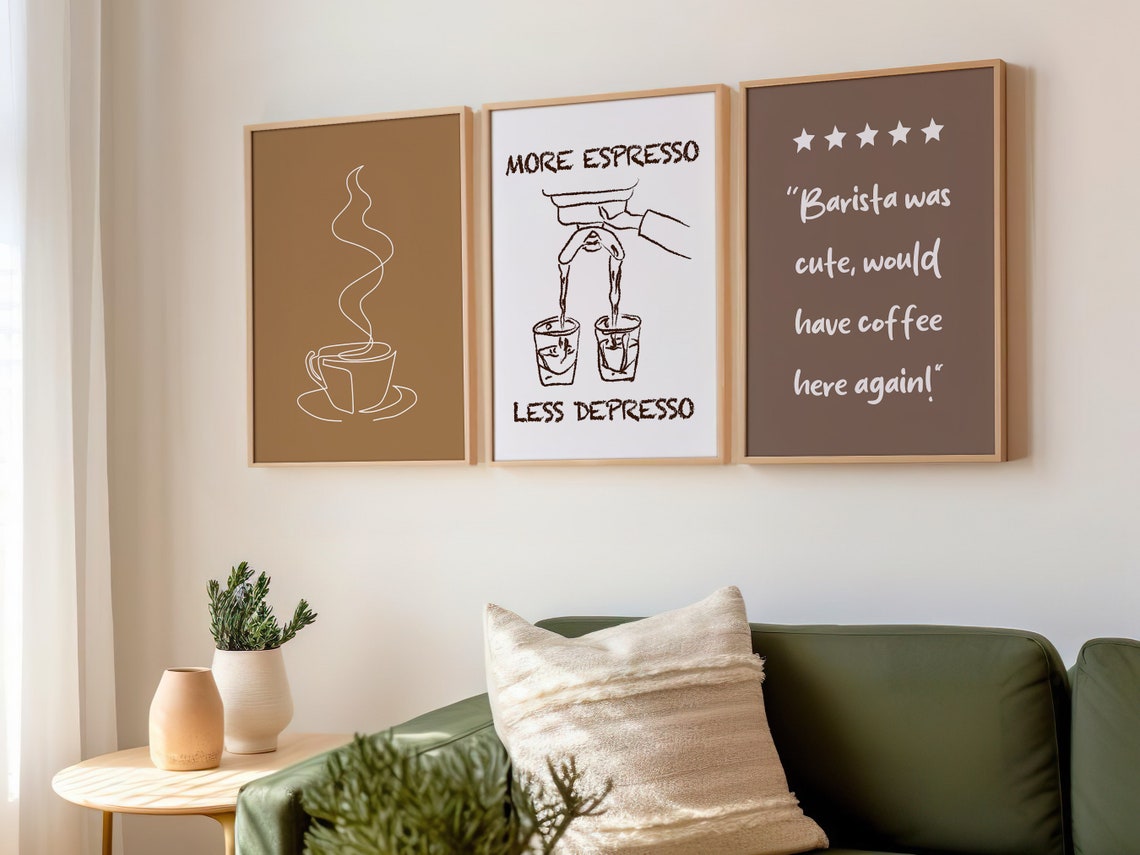 Funny Coffee Bar Three Piece Set Espresso Line Art Kitchen Poster - Image 4