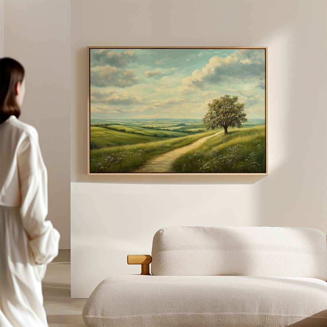 Sunny Countryside Path, Peaceful Tree Landscape Art Print - Image 2