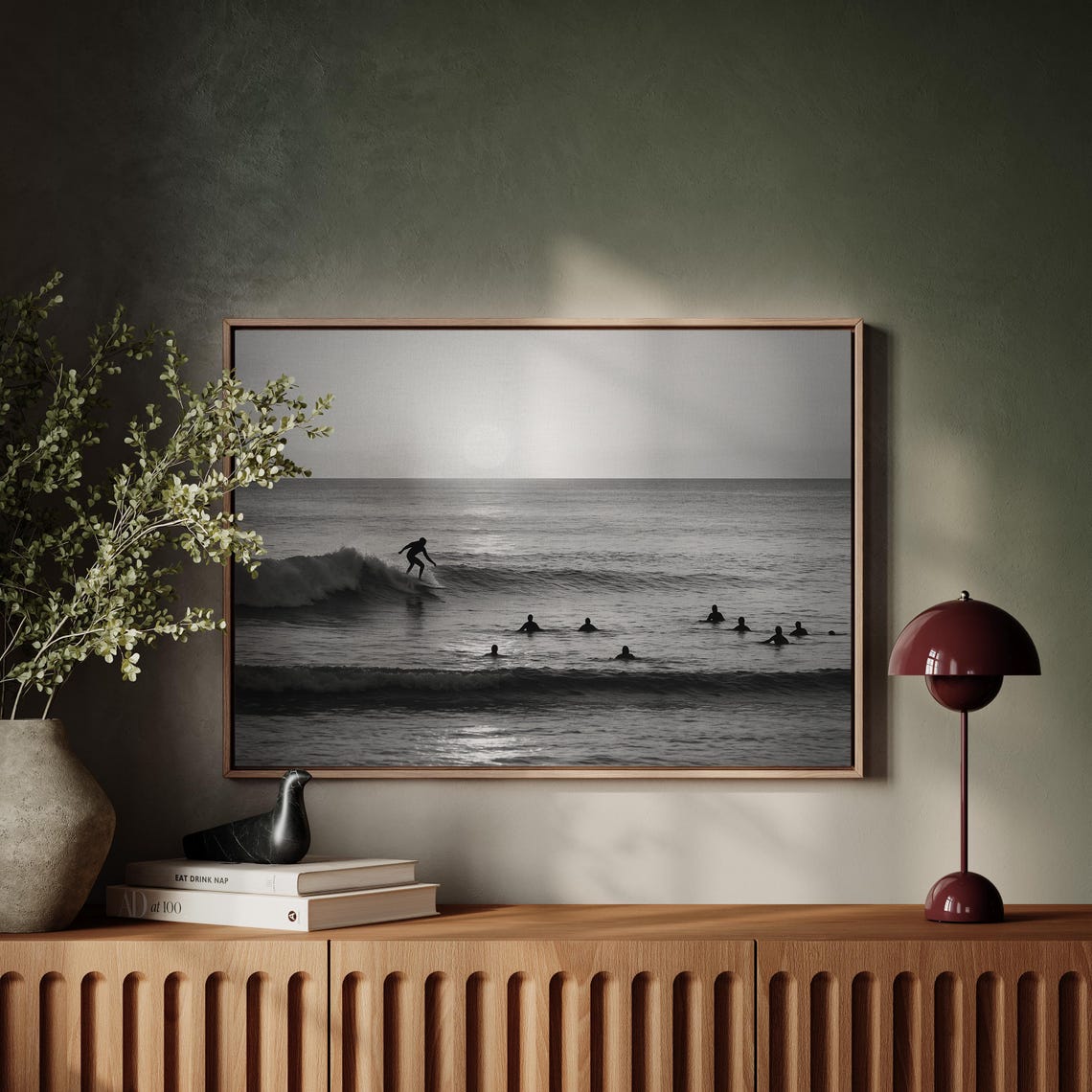 Surfer Riding Wave At Sunset, Minimalist Surf Decor - Image 5