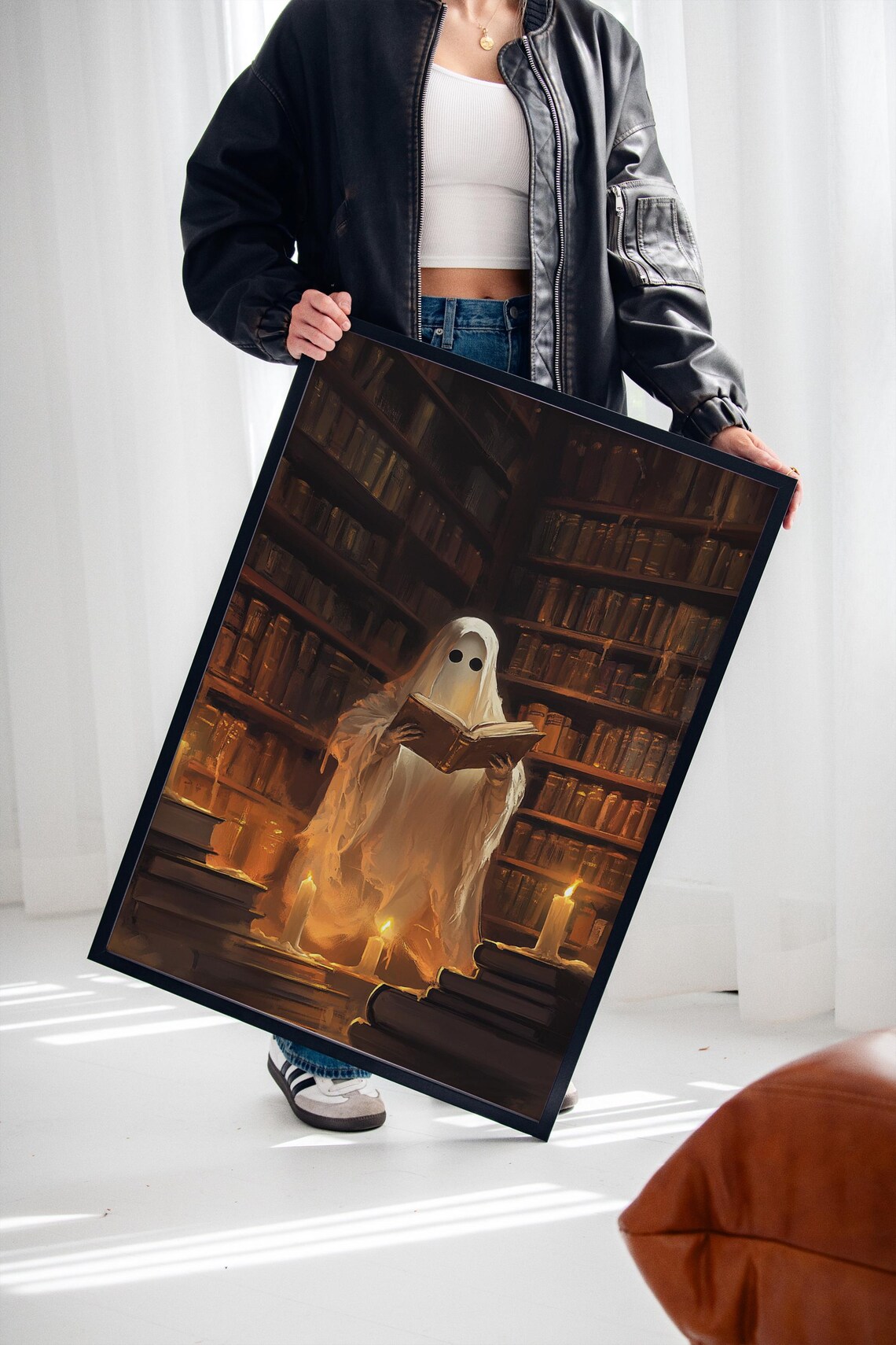 Ghost Reading In Library, Gothic Halloween Decor - Image 2