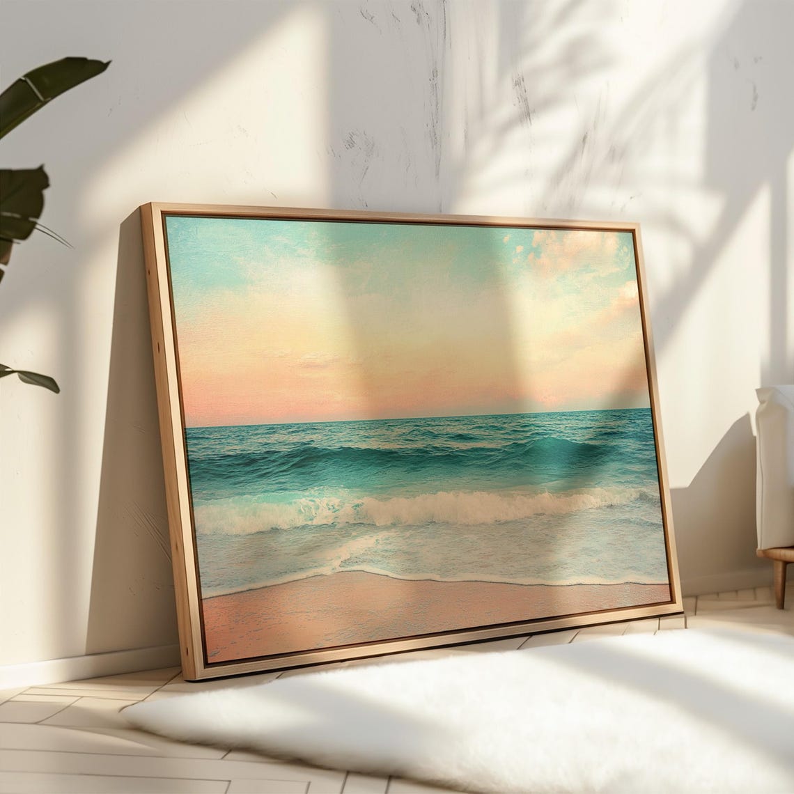 Pastel Beach Sunset With Turquoise Waves And Pink Sand Coastal Poster - Image 3