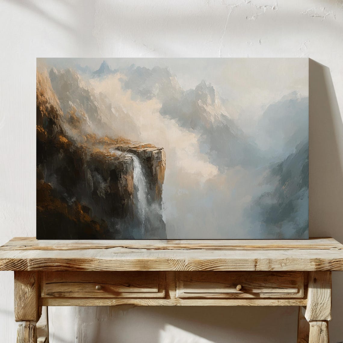 Moody Misty Waterfall Cliffs Dramatic Dark Landscape Art Travel Poster - Image 3