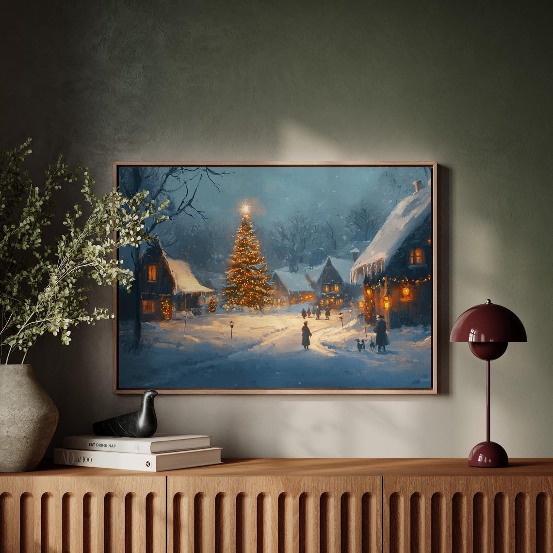 Cozy Christmas Village Snowy Night Glowing Tree Festive Holiday Poster - Image 5