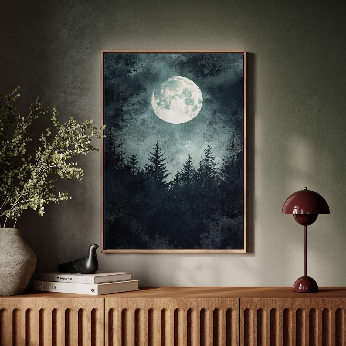 Mystical Full Moon Art Print Dark Forest Night Sky Wall Decor Celestial Moonlight Illustration Atmospheric Lunar Landscape - Image 5