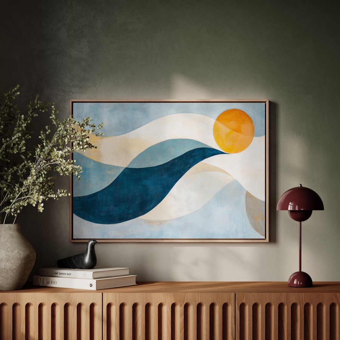 Minimalist Abstract Landscape, Flowing Waves Sun - Image 2
