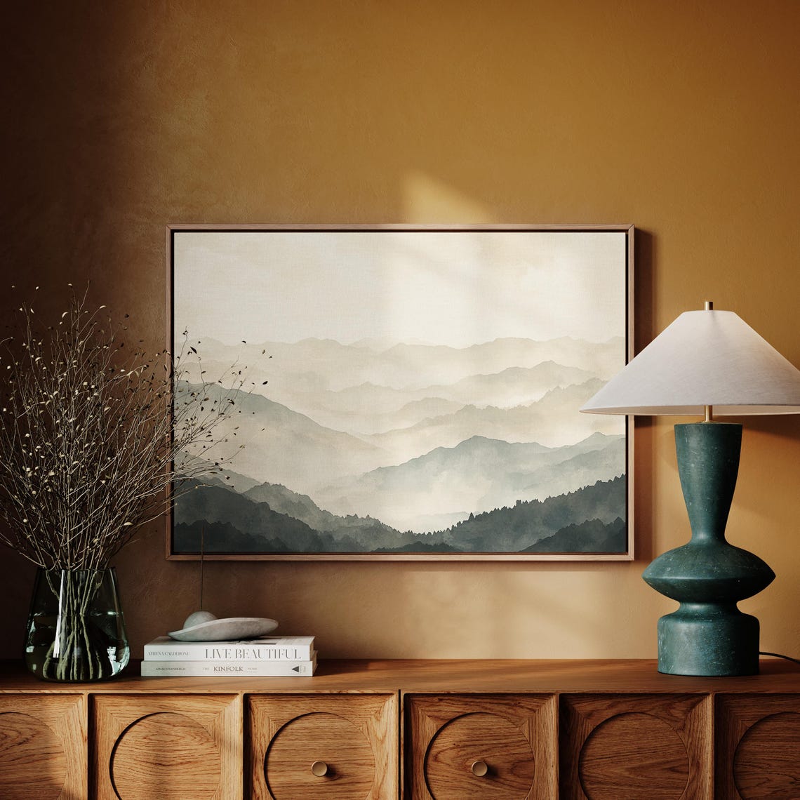 Misty Mountain Landscape Wall Art Neutral Watercolor Print For Home Decor - Image 4